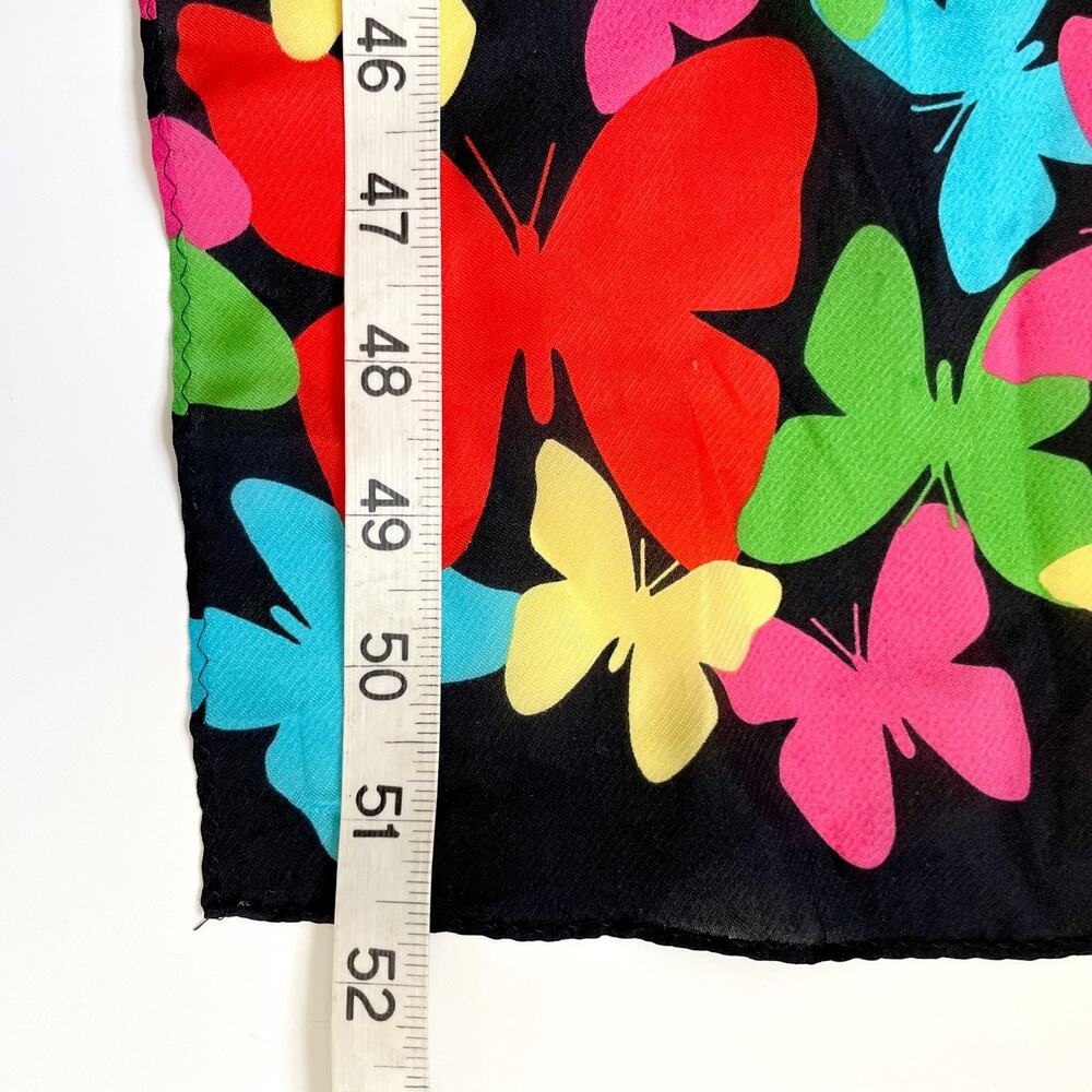 Vintage 90s Y2K Silk Scarf Rectangle Butterflies Colorful Dopamine Maximalist - Picture 8 of 8